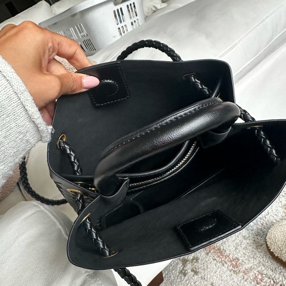 NWOT Black Woven Leather Handbag - Picture 2 of 2